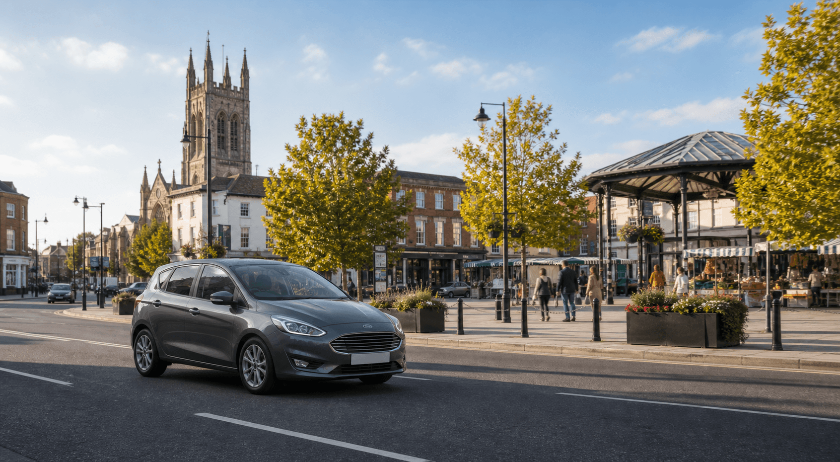 Compact hire car ready for practical travel around Bridgwater